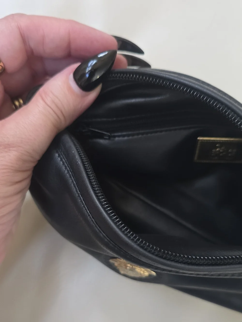 Gianni Versace Black Leather Medusa Vintage Cosmetic Pouch with Gold Emblem